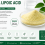 ### Alt Text (Image Alternative Text) Product banner for high purity Alpha Lipoic Acid (ALA) powder, CAS 1077-28-7, yellow crystalline raw material in a glass dish. Features product specs (≥99% purity, food/pharma grade, 1kg MOQ), core selling points including quality assurance, global bulk export supply, application fields: dietary supplements, antioxidant, anti-aging, blood sugar support, sports nutrition, pharmaceutical raw materials. Supplier Desheng Chemicals with contact quote section, free sample offer, website and service highlights. Minimal green and white commercial ingredient marketing graphic with green foliage background.